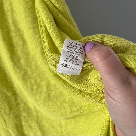 In Cashmere Bright Yellow Linen Open Front Cardigan Lightweight Size Medium - Picture 6 of 8